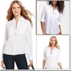 Micheal Kors White Zip-Blouse size large